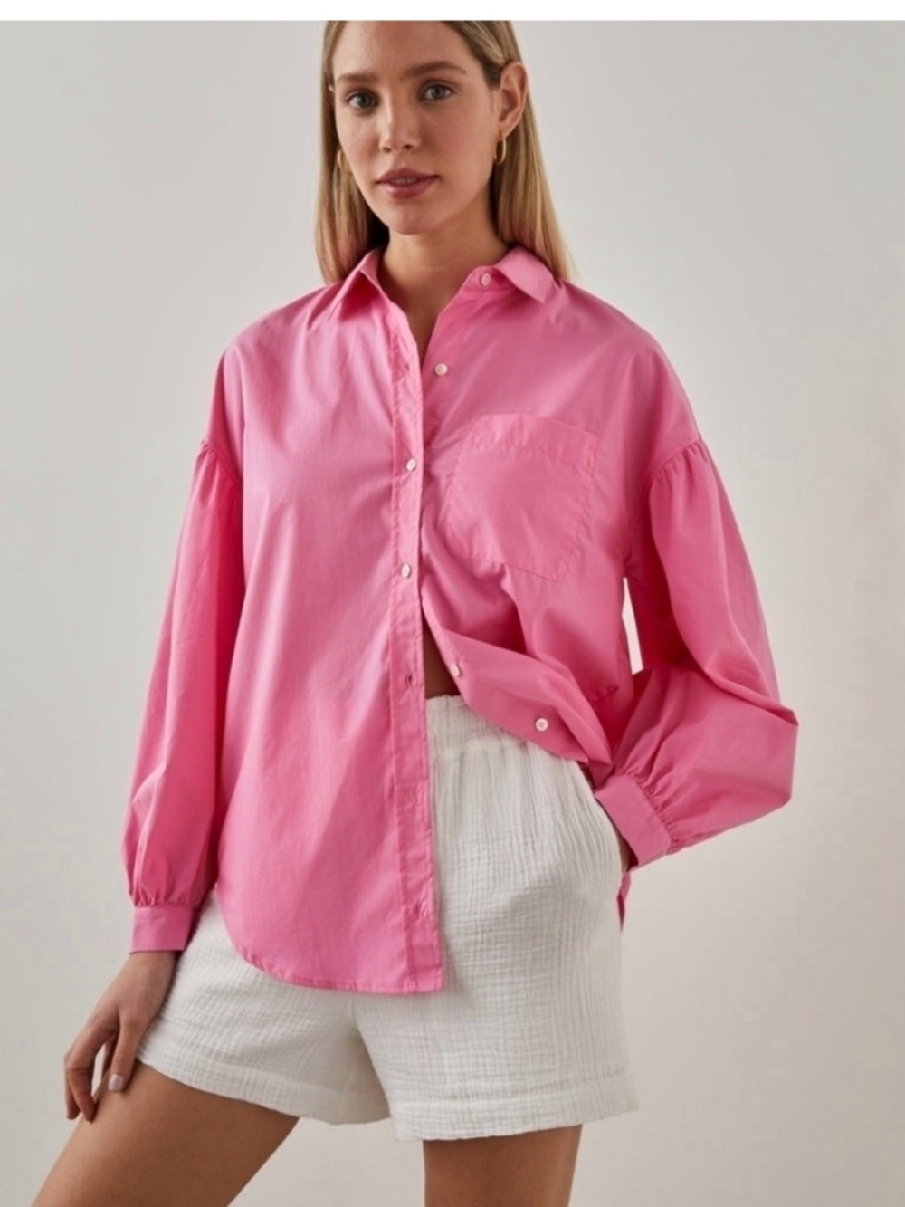 Rails Janae Hot Pink Button Front Poplin Blouse